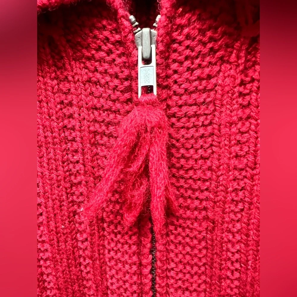 Lauren Ralph Lauren-Red Women’s Hand knit full zip sweater, Size: Petite Medium‎